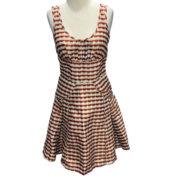 Zac Posen Z Spoke Mini Dress Size 4 Orange Taupe Geometric Stripe Fit Flare RARE - Picture 2 of 16